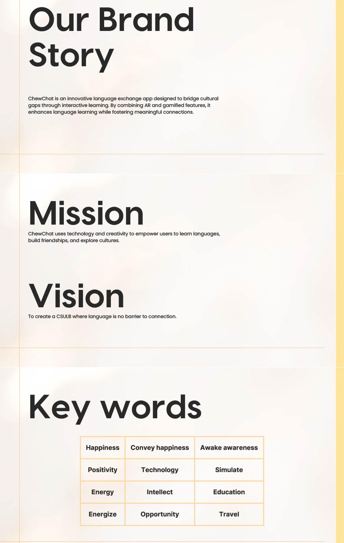 ChewChat brand story, mission, vision, and key words