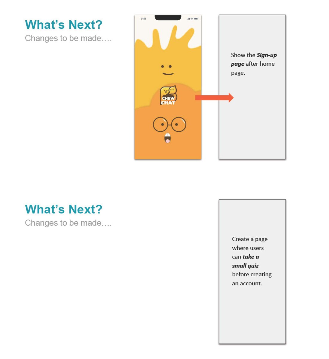 Before and after iterations: sign-up flow and proficiency quiz