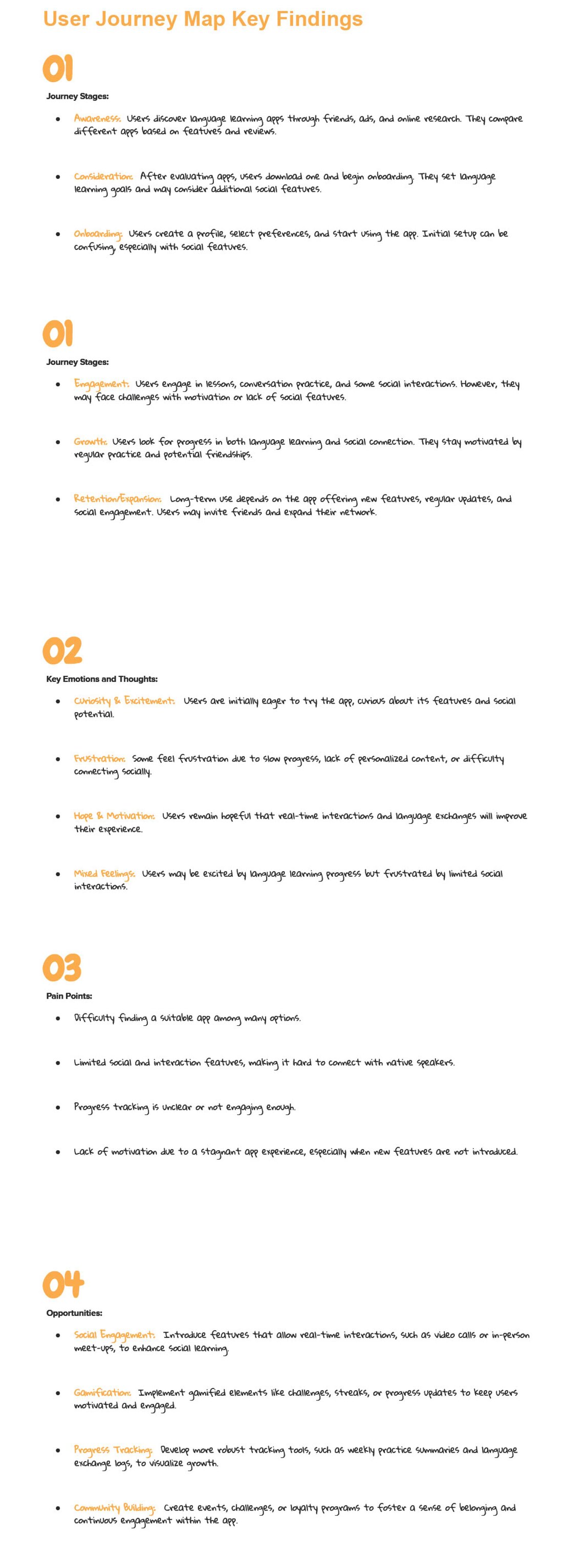 User journey map key findings