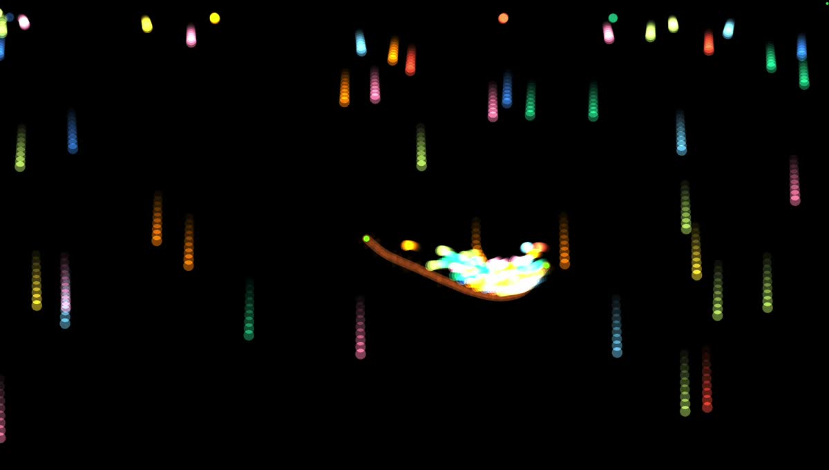 Light bursting into sparks where it meets the drawn curve