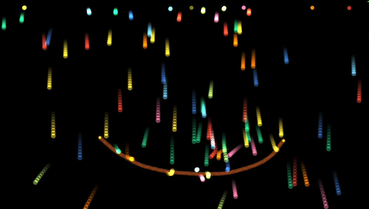A long curve catching many drops at once