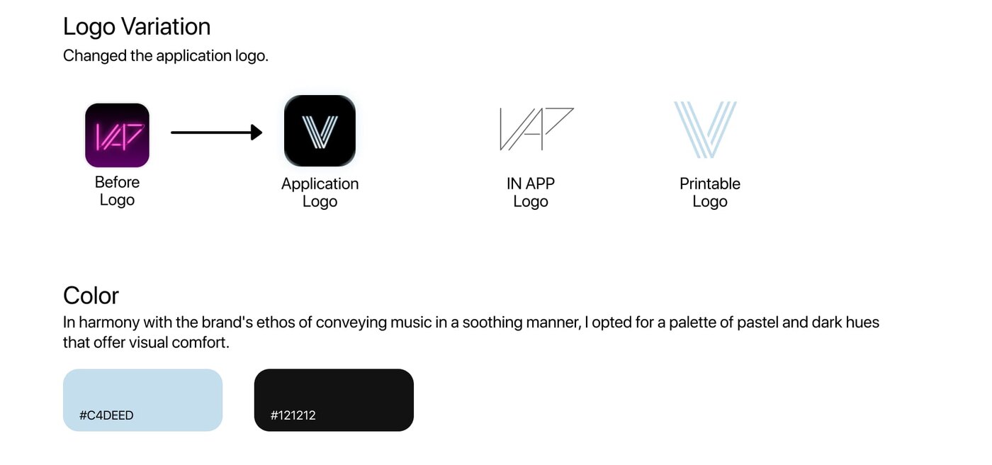 VAP logo variations and color palette