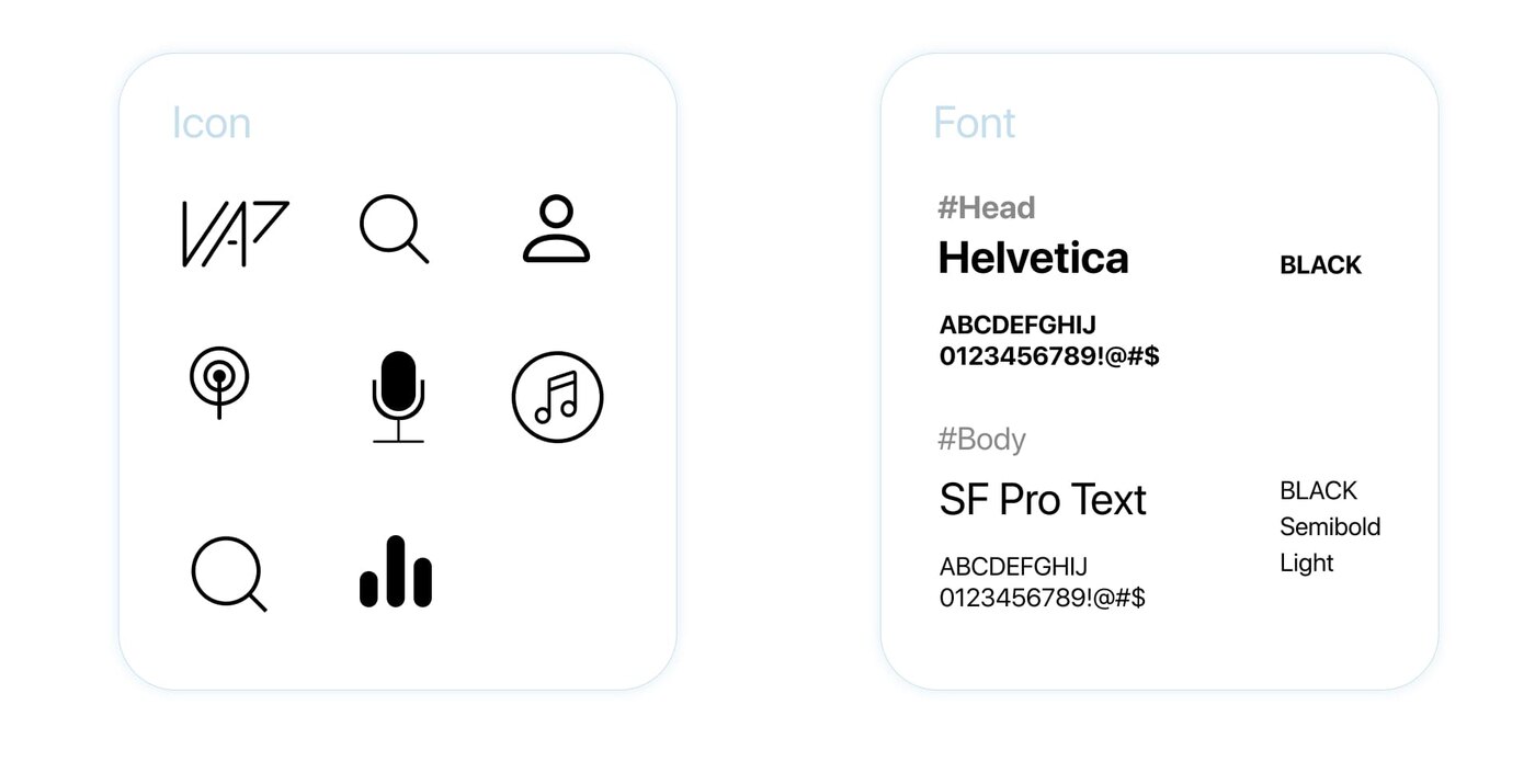 VAP icon set and typography, Helvetica and SF Pro