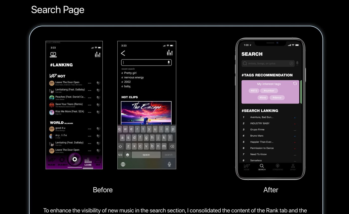 Search page before and after