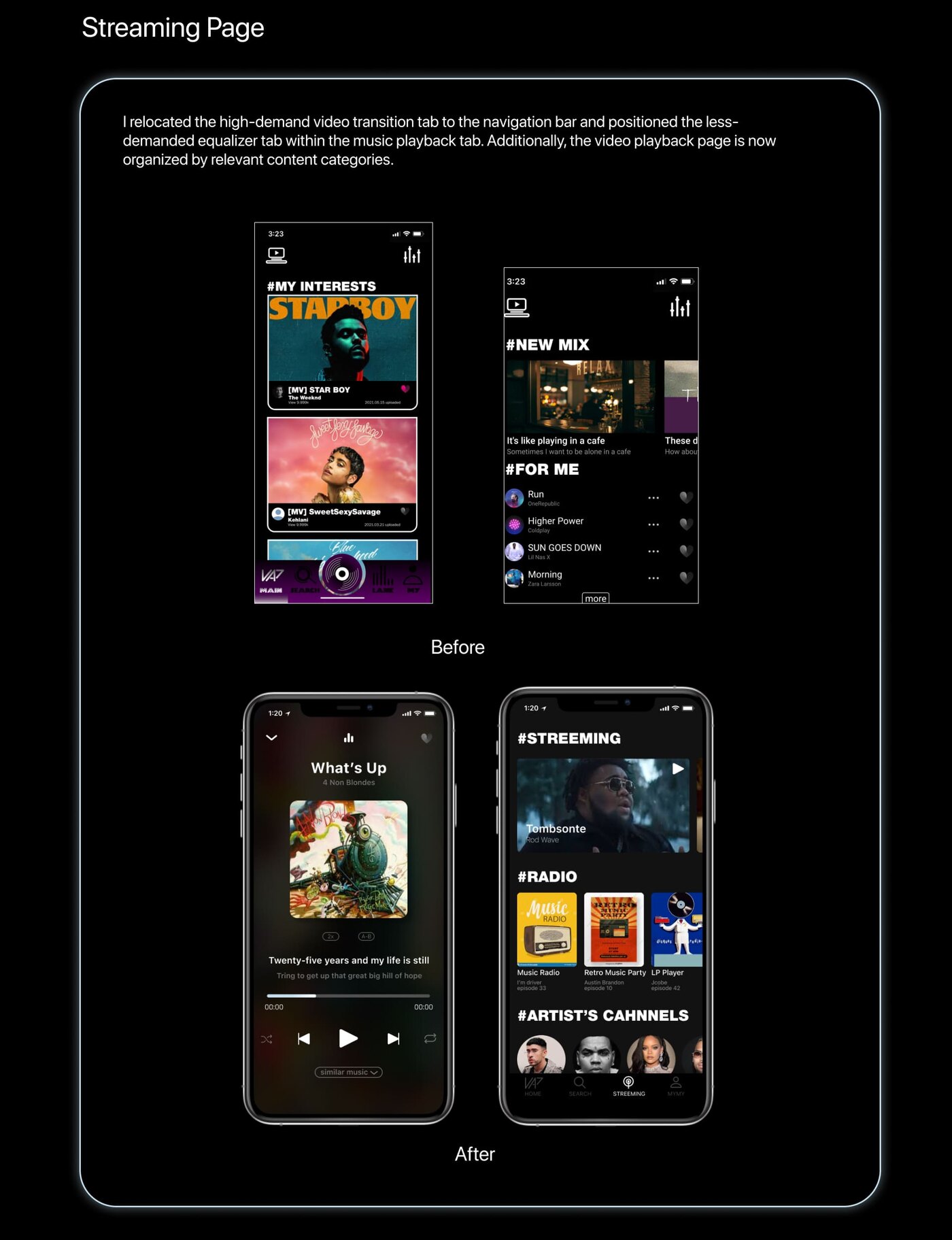 Streaming page before and after